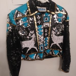 Stone River Western Wear Cropped Sequin Horse Jacket Size Large